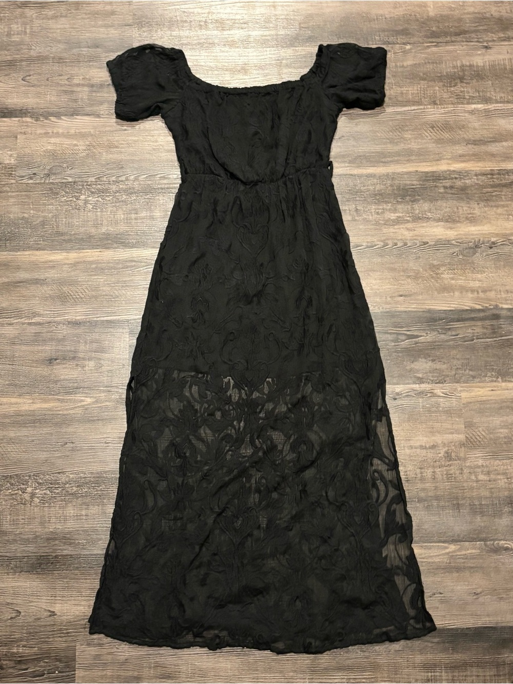 Bardot Black Lace Maxi Dress with Puff Sleeves